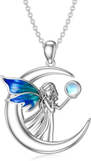 Angel Wings Necklace for Women 925 Sterling Silver Natural Gemstone Wings Pendant Jewelry Anniversary Christmas Birthday Gifts for Mom Wife Girlfriend Her