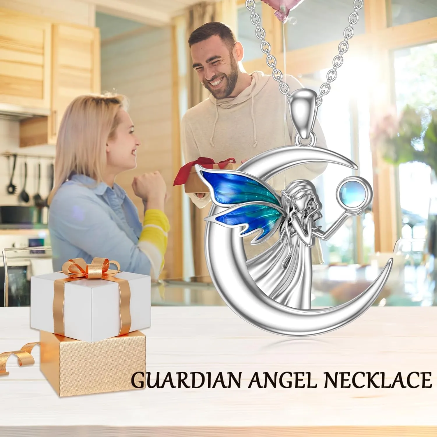 Angel Wings Necklace for Women 925 Sterling Silver Natural Gemstone Wings Pendant Jewelry Anniversary Christmas Birthday Gifts for Mom Wife Girlfriend Her