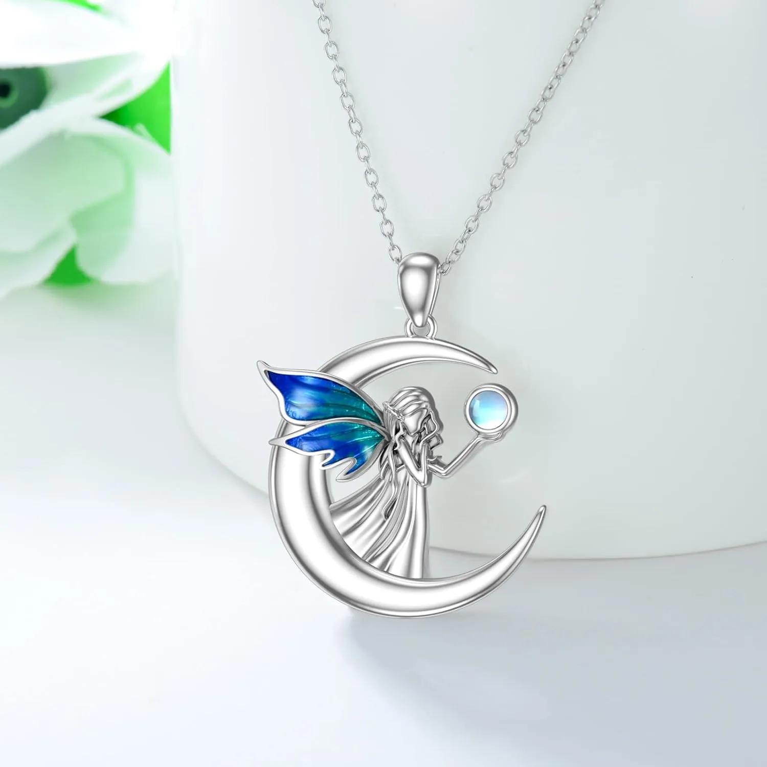 Angel Wings Necklace for Women 925 Sterling Silver Natural Gemstone Wings Pendant Jewelry Anniversary Christmas Birthday Gifts for Mom Wife Girlfriend Her