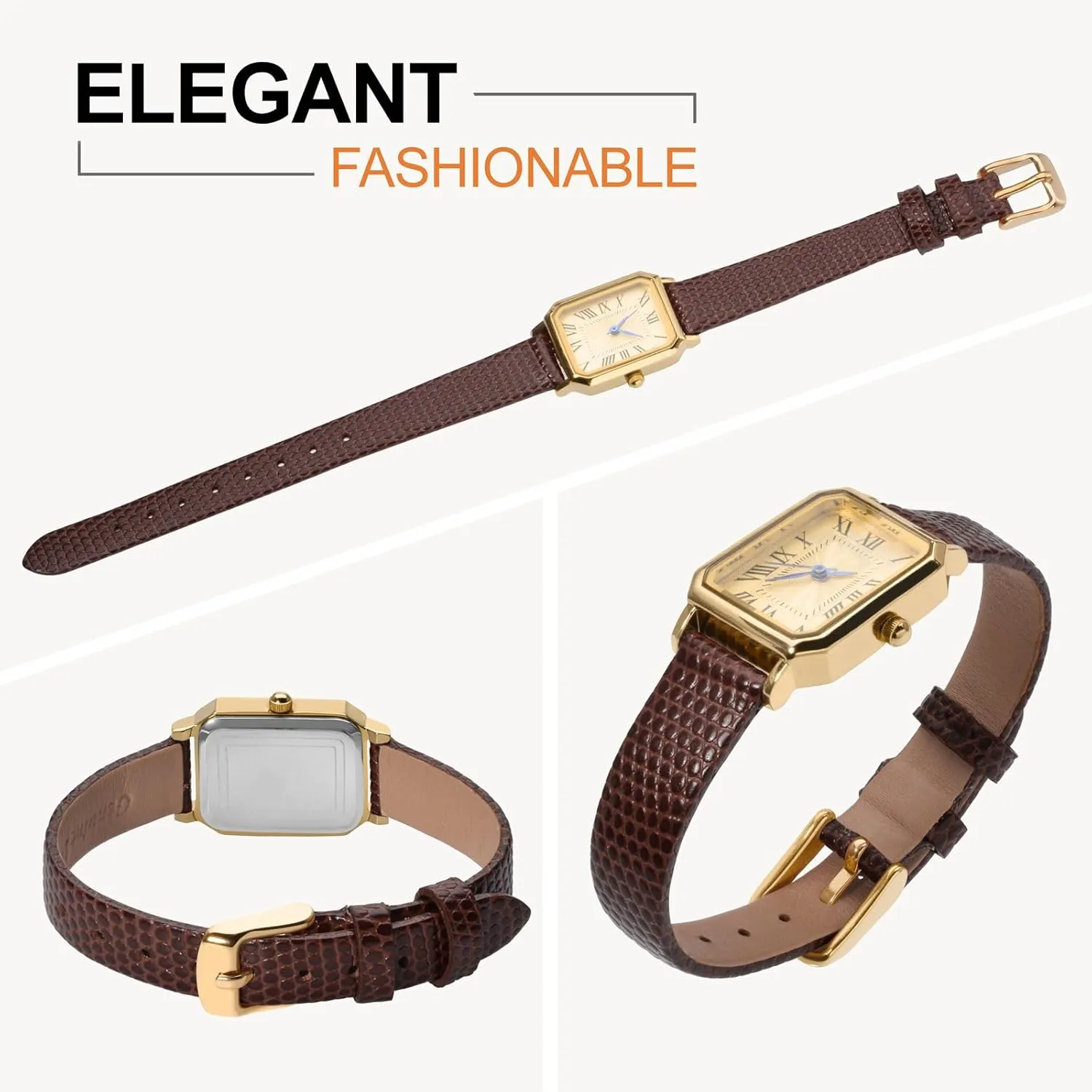 ANNEFIT Women's Leather Watch Band 10mm 12mm 13mm 14mm 15mm 16mm 18mm 20mm, Lizard Grain Slim Thin Replacement Strap