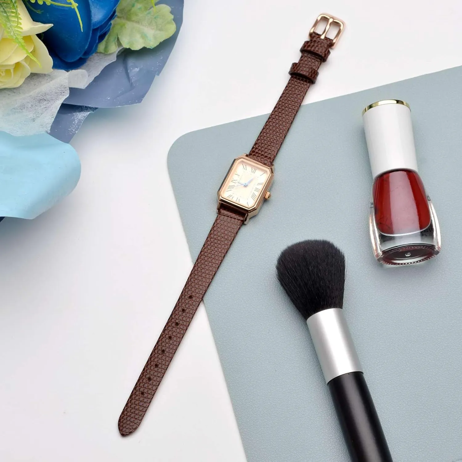 ANNEFIT Women's Leather Watch Band 10mm 12mm 13mm 14mm 15mm 16mm 18mm 20mm, Lizard Grain Slim Thin Replacement Strap