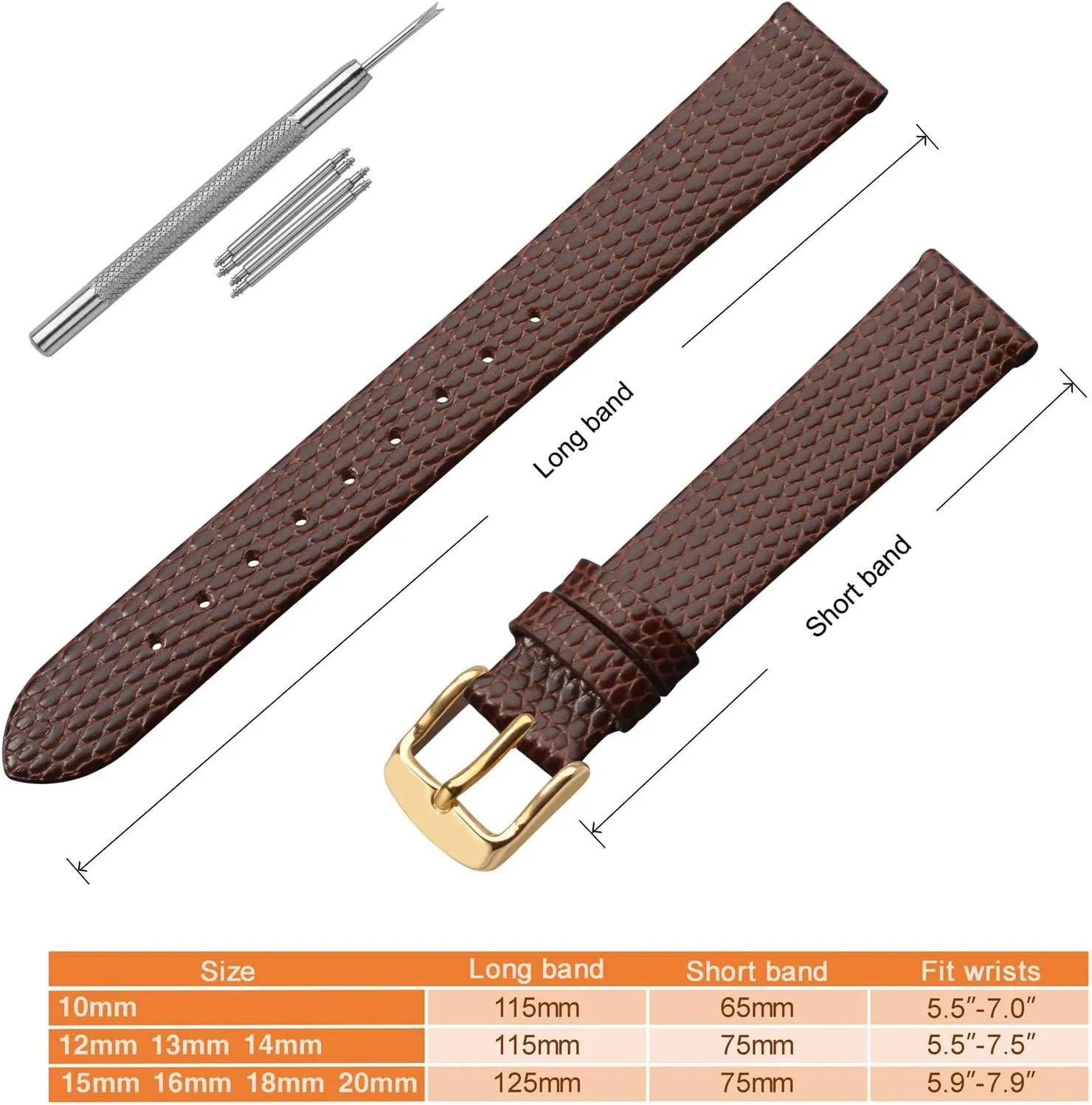 ANNEFIT Women's Leather Watch Band 10mm 12mm 13mm 14mm 15mm 16mm 18mm 20mm, Lizard Grain Slim Thin Replacement Strap