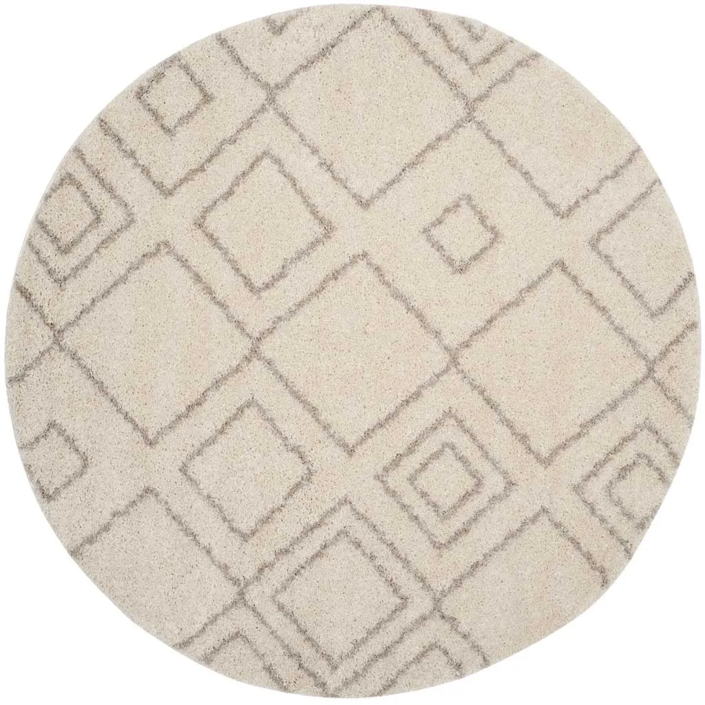 Arizona Shag Diamond Ivory/Beige Round Rug