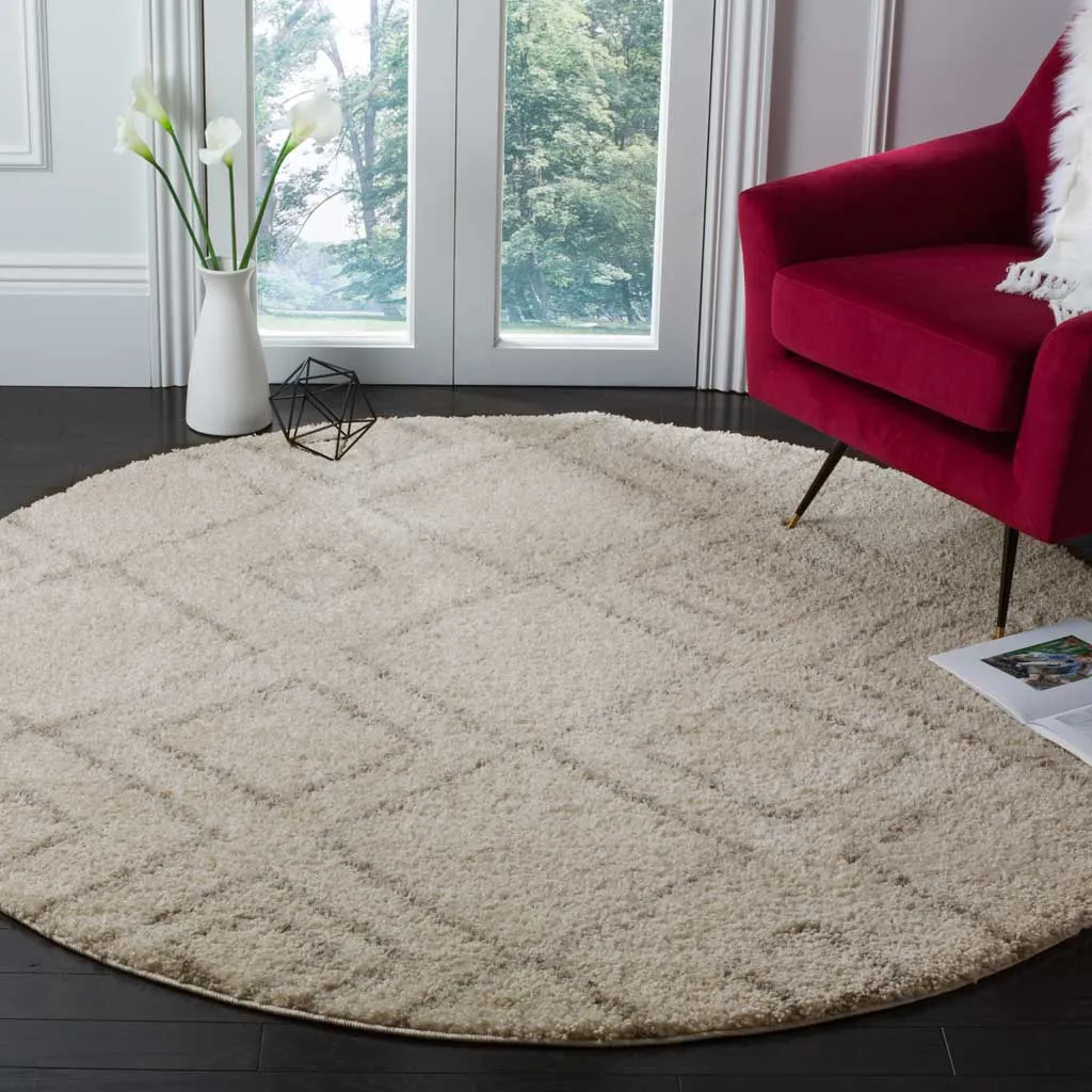 Arizona Shag Diamond Ivory/Beige Round Rug