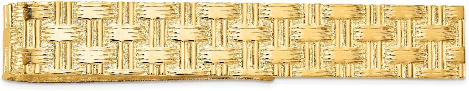 Avariah Solid 14k Yellow Gold Men's Textured Basketweave Pattern Tie Bar - 50mm