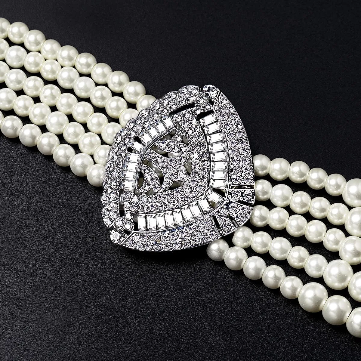 BABEYOND 1920s Gatsby Pearl Necklace Vintage Bridal Pearl Necklace Earrings Jewelry Set Multilayer Imitation Pearl Necklace with Brooch