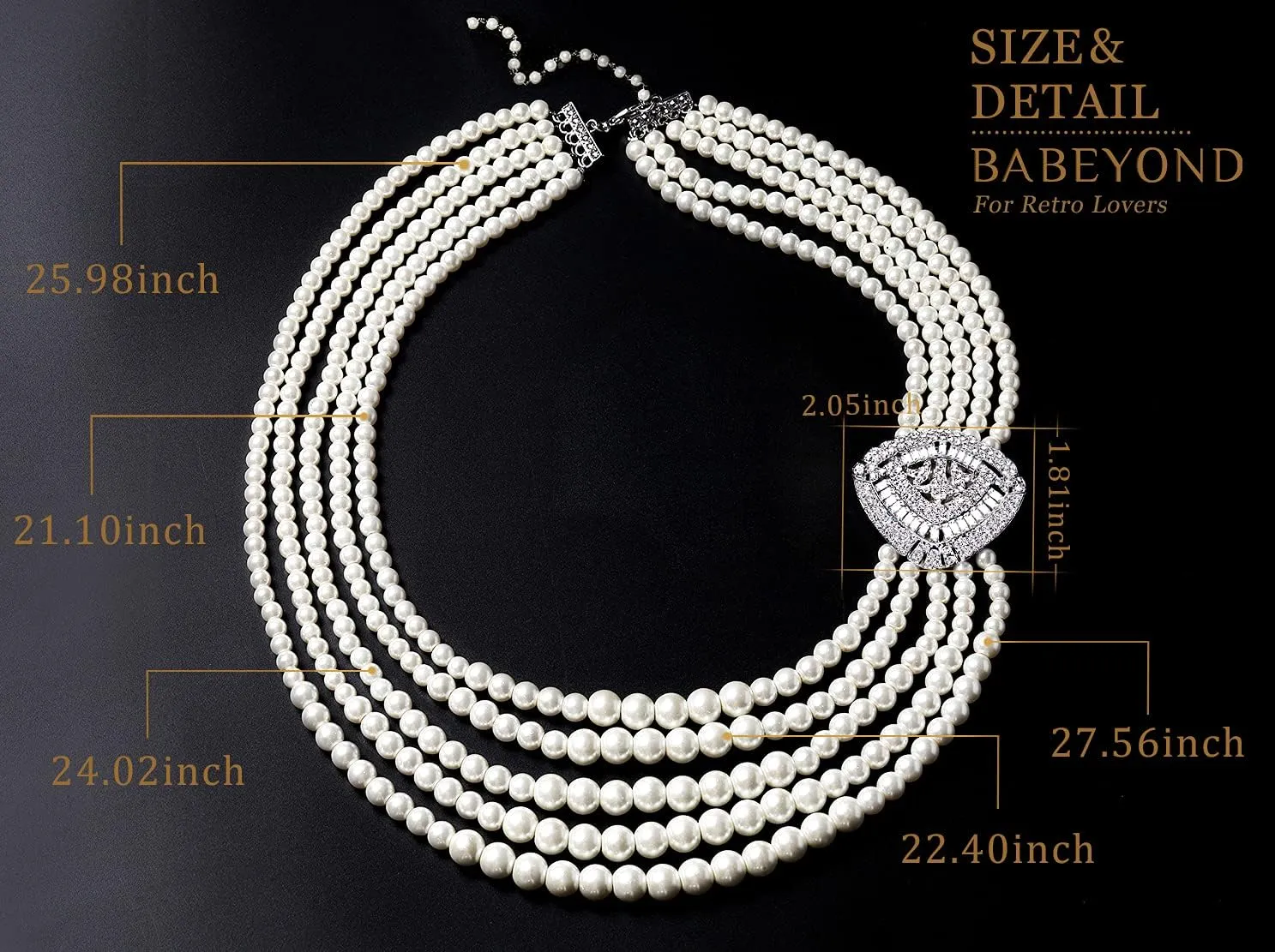 BABEYOND 1920s Gatsby Pearl Necklace Vintage Bridal Pearl Necklace Earrings Jewelry Set Multilayer Imitation Pearl Necklace with Brooch