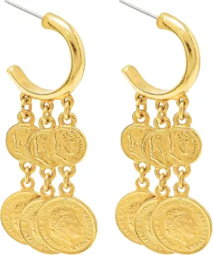 Ben-Amun Moroccan Coin Vintage Dangle Earrings, New York Fashion 24K Gold Plated Jewelry