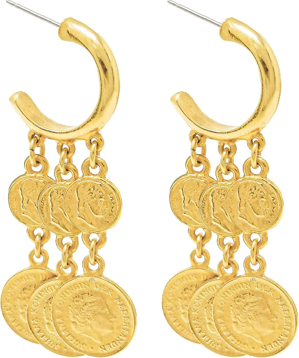 Ben-Amun Moroccan Coin Vintage Dangle Earrings, New York Fashion 24K Gold Plated Jewelry