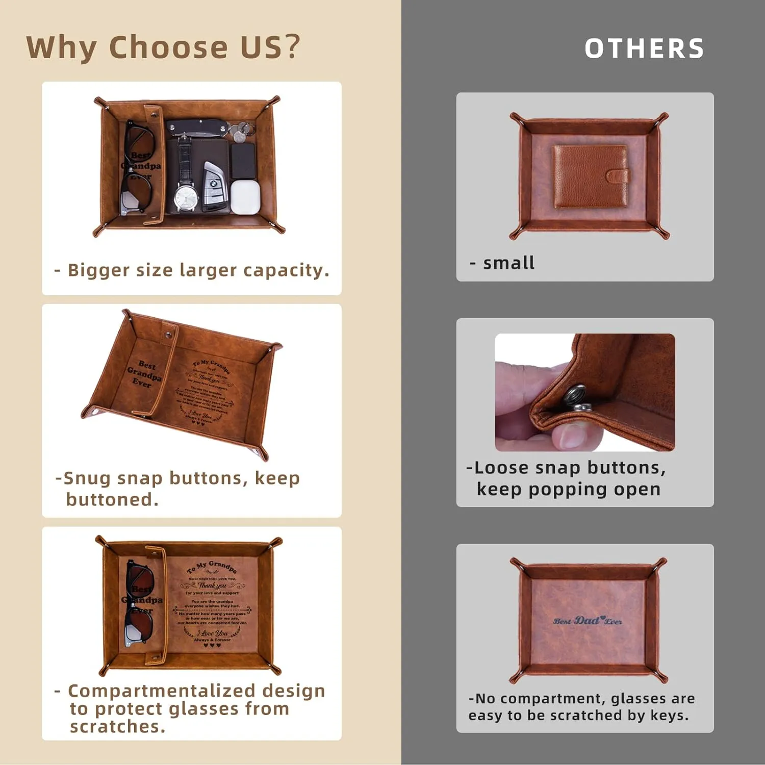 Best Grandpa Ever PU Leather Tray and Keychain, Unique Grandpa Gifts for Christmas Xmas from Grandchildren, Sentimental Gifts for Birthday for Grandpa from Granddaughter Grandson Fathers Day