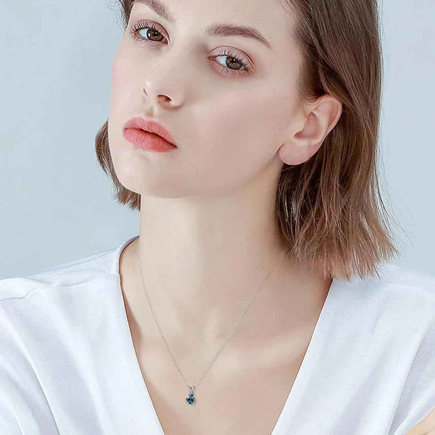 Birthstone Necklace for Women Girls - Sterling Silver Necklace Glittering Teardrop Birthstone Necklace for Women Teen Girls Jewelry Birthday Gifts for Women Wife Girlfriend