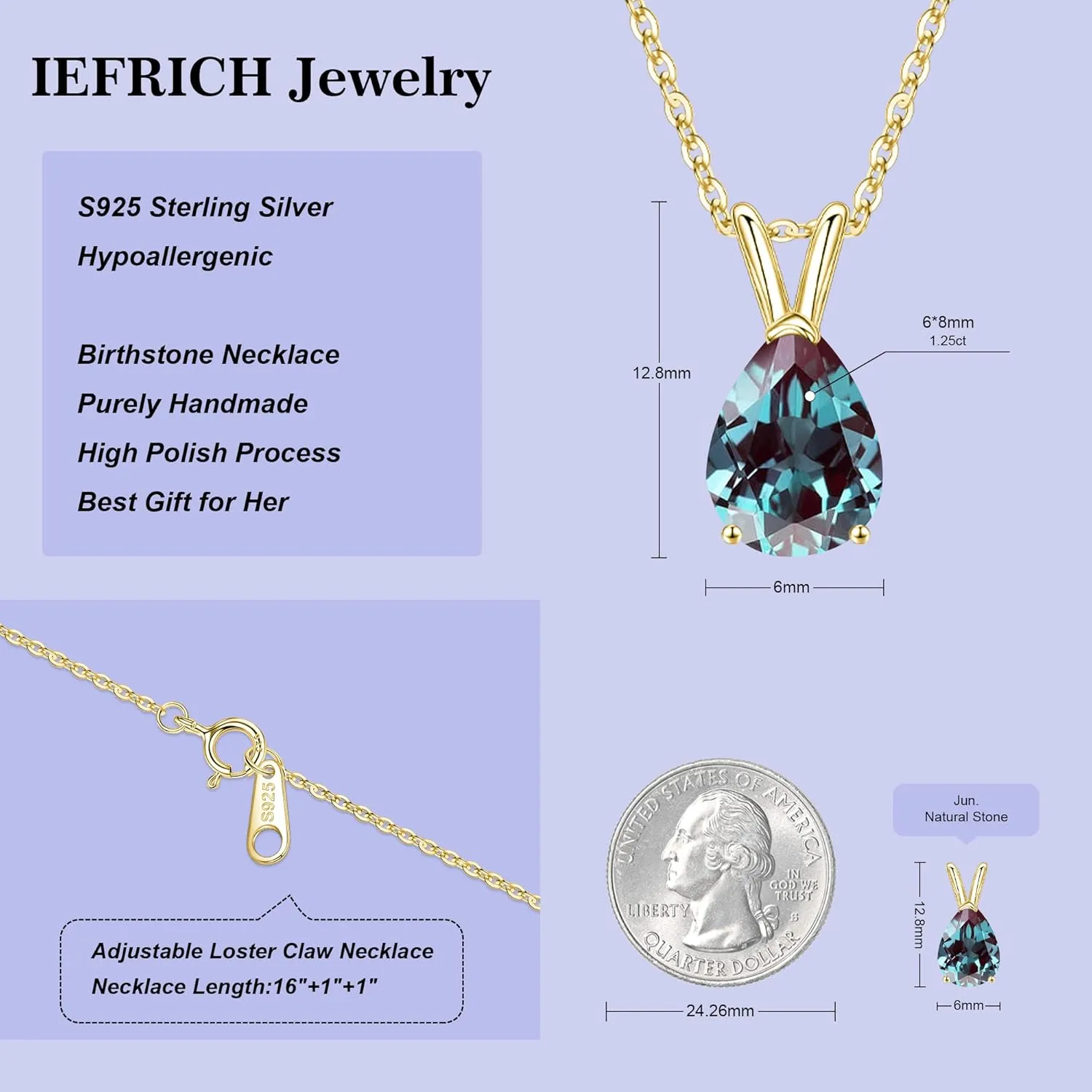 Birthstone Necklace for Women Girls - Sterling Silver Necklace Glittering Teardrop Birthstone Necklace for Women Teen Girls Jewelry Birthday Gifts for Women Wife Girlfriend