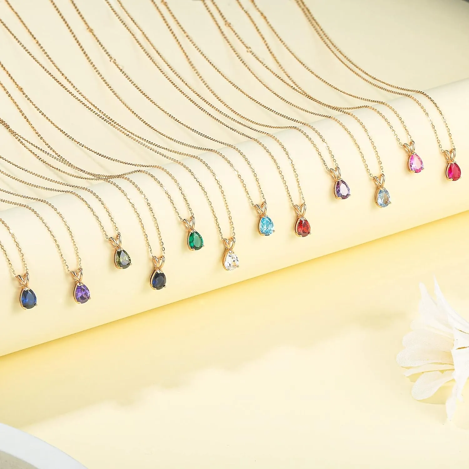 Birthstone Necklace for Women Girls - Sterling Silver Necklace Glittering Teardrop Birthstone Necklace for Women Teen Girls Jewelry Birthday Gifts for Women Wife Girlfriend