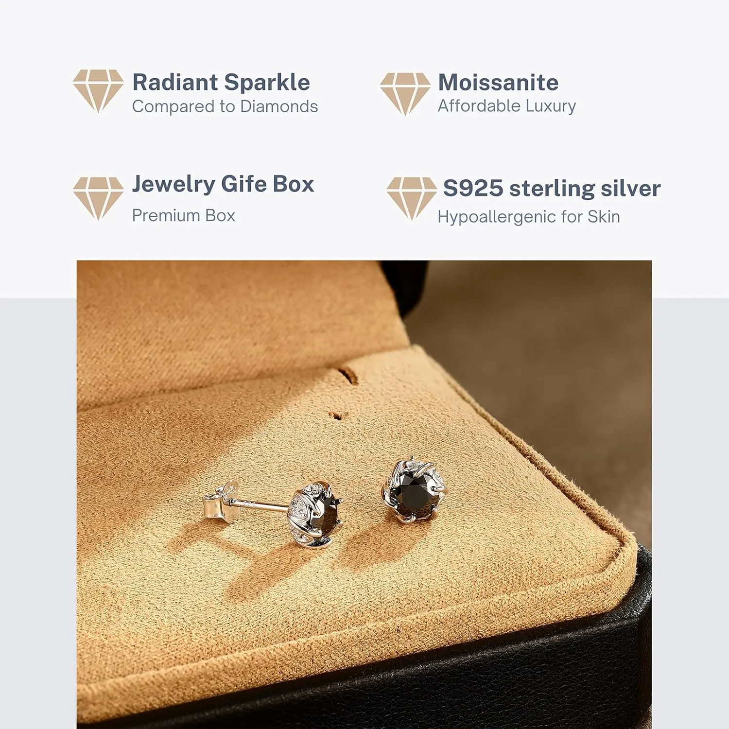 biuanni D Color Moissanite Earrings,S925 Sterling Silver With 18K White Gold Plated,Moissanite Jewelry Gifts For Women