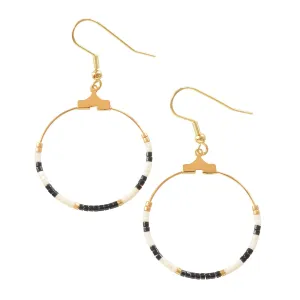Black White Ivory Gold Beaded Hoop Earrings on Gold-Plated Ear Wire Hooks for Everyday