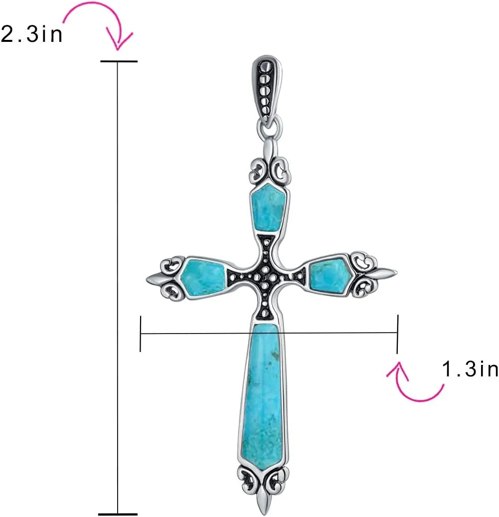Bling Jewelry Religious Vintage Style Faith Hope Love CZ Accent Black Onyx Gemstone Created Blue Opal Cross Pendant Necklace For Women Teen .925 Sterling Silver October Birthstone