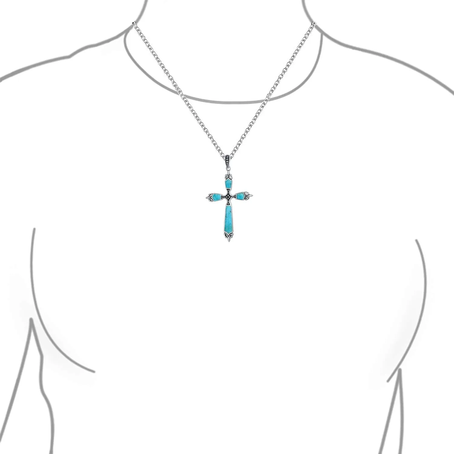 Bling Jewelry Religious Vintage Style Faith Hope Love CZ Accent Black Onyx Gemstone Created Blue Opal Cross Pendant Necklace For Women Teen .925 Sterling Silver October Birthstone