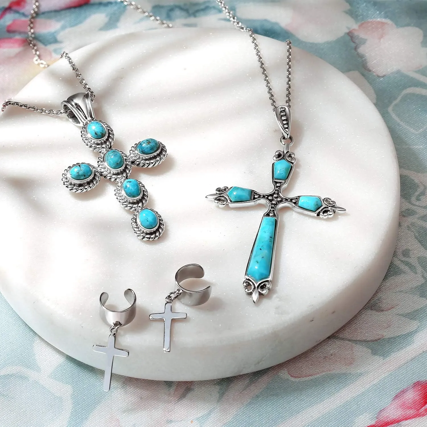 Bling Jewelry Religious Vintage Style Faith Hope Love CZ Accent Black Onyx Gemstone Created Blue Opal Cross Pendant Necklace For Women Teen .925 Sterling Silver October Birthstone