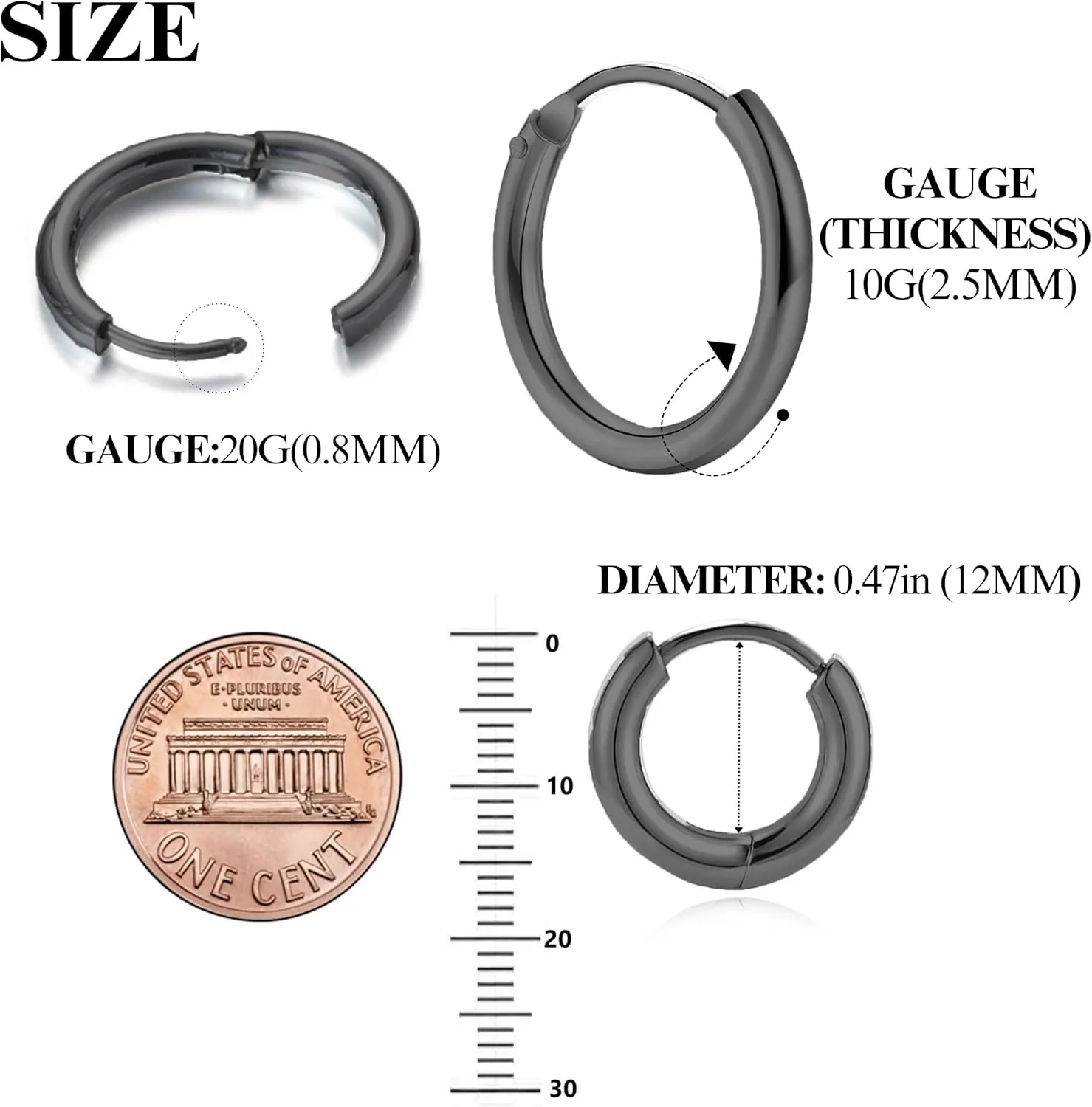 BLISI G23 Titanium Hoop Earrings, Hinged Huggie Hoop Earrings for Lobe Cartilage 8mm/10mm/12mm Hypoallergenic Lightweight Huggie Hoops Earring with 14K Gold Plated Earrings for Women Men Girls