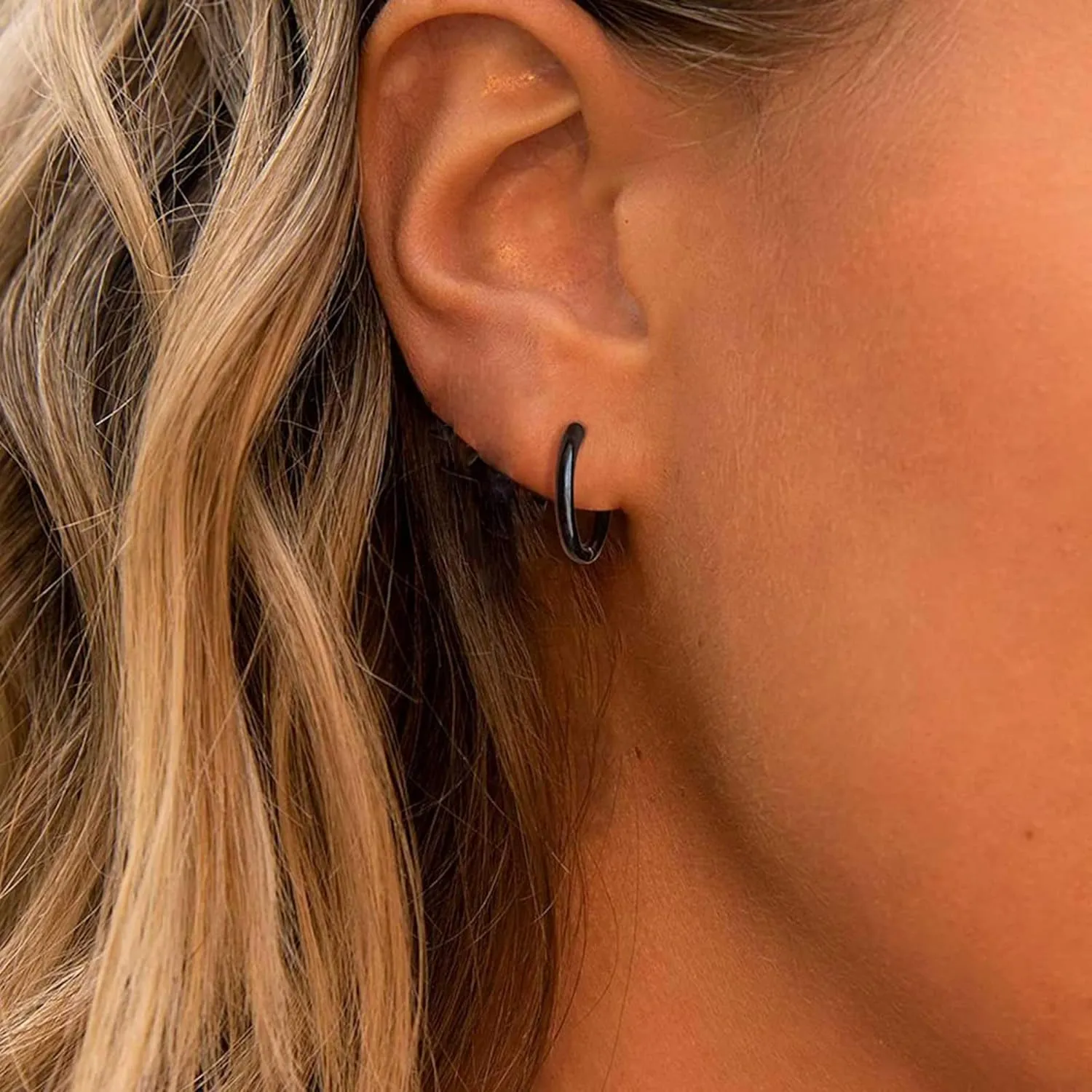 BLISI G23 Titanium Hoop Earrings, Hinged Huggie Hoop Earrings for Lobe Cartilage 8mm/10mm/12mm Hypoallergenic Lightweight Huggie Hoops Earring with 14K Gold Plated Earrings for Women Men Girls