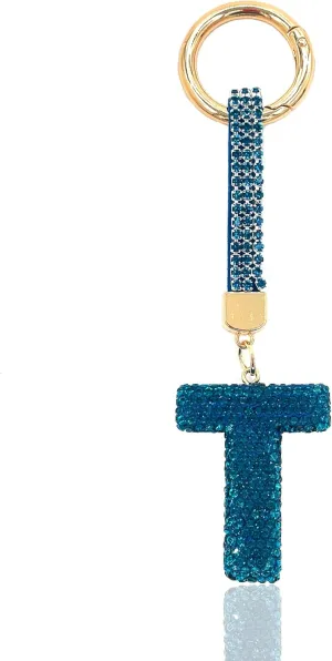 Blue Initial Letter Keychain Gift for Women Girls Bling Sparkly Cute Backpack Car Key Accessories