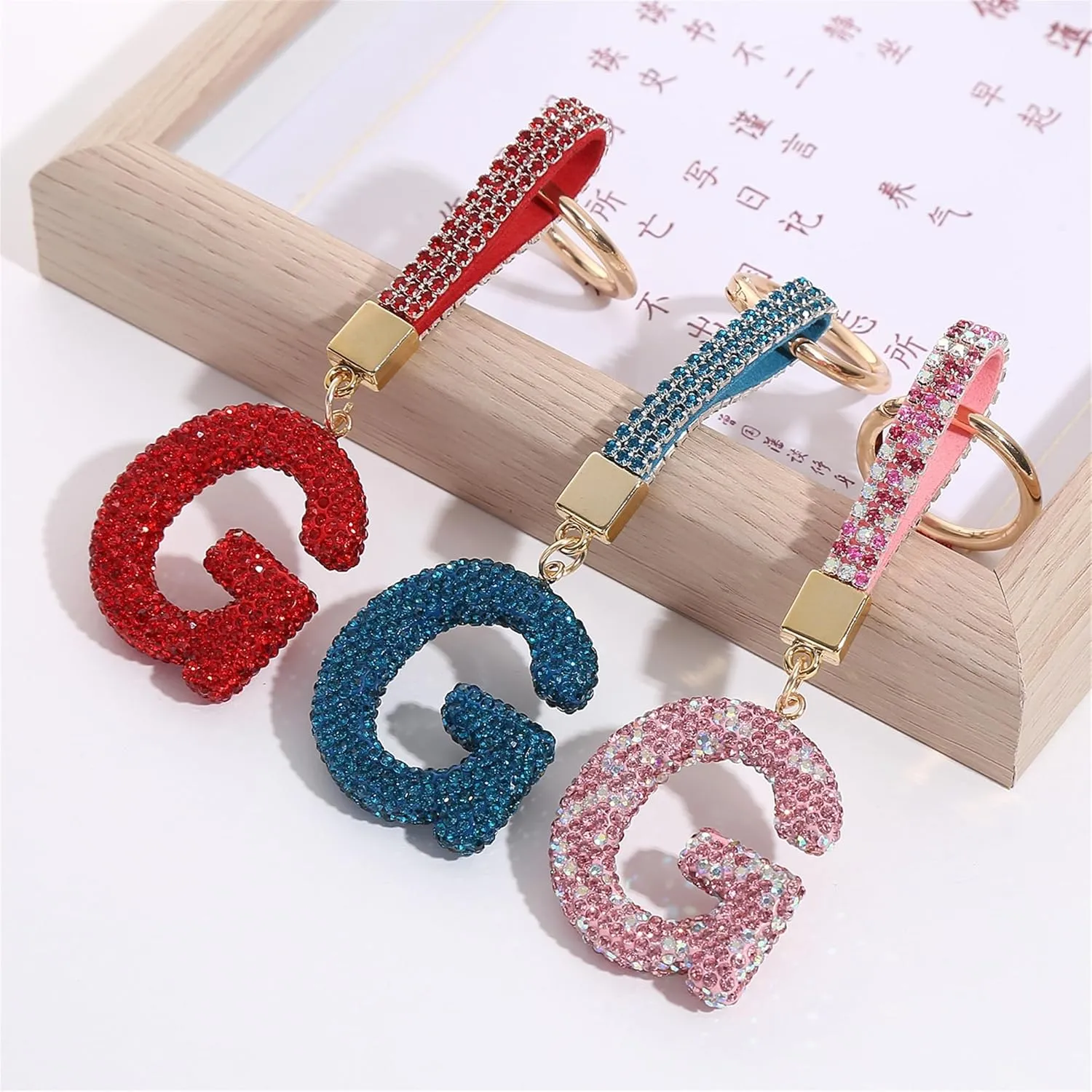 Blue Initial Letter Keychain Gift for Women Girls Bling Sparkly Cute Backpack Car Key Accessories