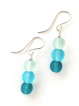 Blue Sea Glass Earrings on Sterling Silver Hypoallergenic Wires for Women Girls Handmade in USA by Darlene's Gift Shop