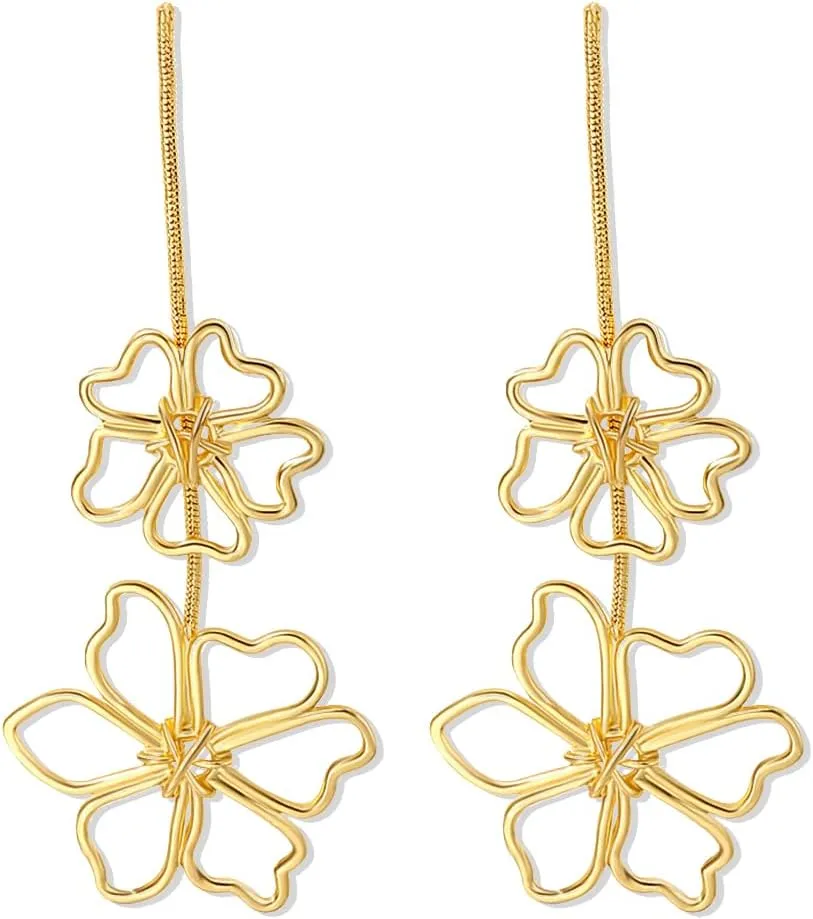 Bohemian Gold Hollow Flower Lightweight Dangle Drop Earrings Dainty Alloy Hollow Heart Bow Knot Love Dangle Drop Stud Earrings For Women Jewelry Gifts