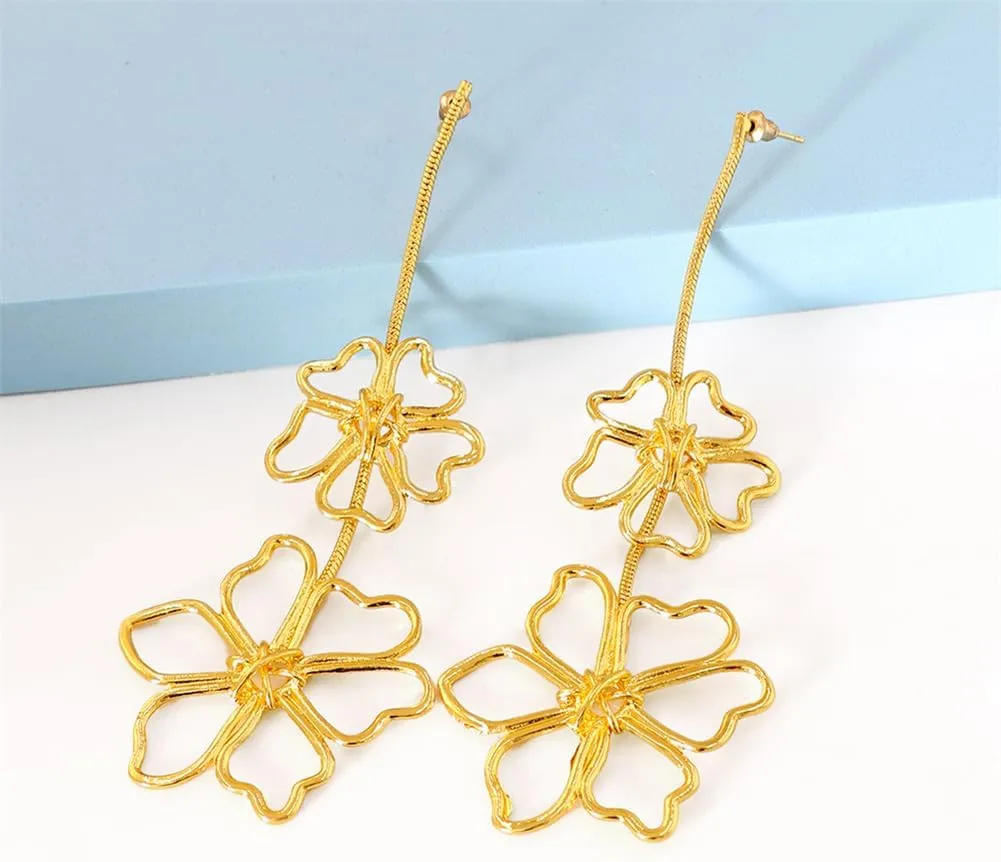 Bohemian Gold Hollow Flower Lightweight Dangle Drop Earrings Dainty Alloy Hollow Heart Bow Knot Love Dangle Drop Stud Earrings For Women Jewelry Gifts