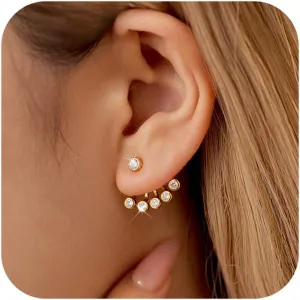 Boho CZ Ear Jacket Earrings for Women 14K Gold Plated Sterling Silver Bling Shiny Flower CZ Dangle Earring Front Back Tassel Drop Stud Earring Wedding Christmas Jewelry Gift