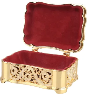 BORDSTRACT Vintage Metal Jewelry Box, Rectangle Trinket Storage Box Organizer with Velvet Lining for Rings Necklace Earrings (goldJ21844)