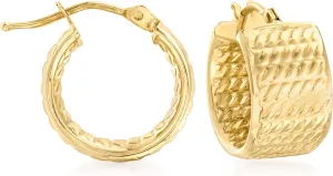 Canaria Italian 10kt Yellow Gold Textured Wide Huggie Hoop Earrings