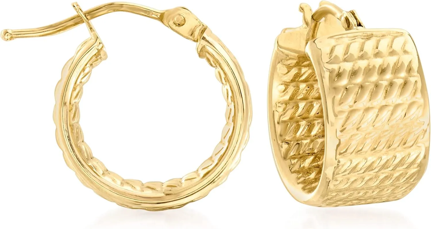 Canaria Italian 10kt Yellow Gold Textured Wide Huggie Hoop Earrings