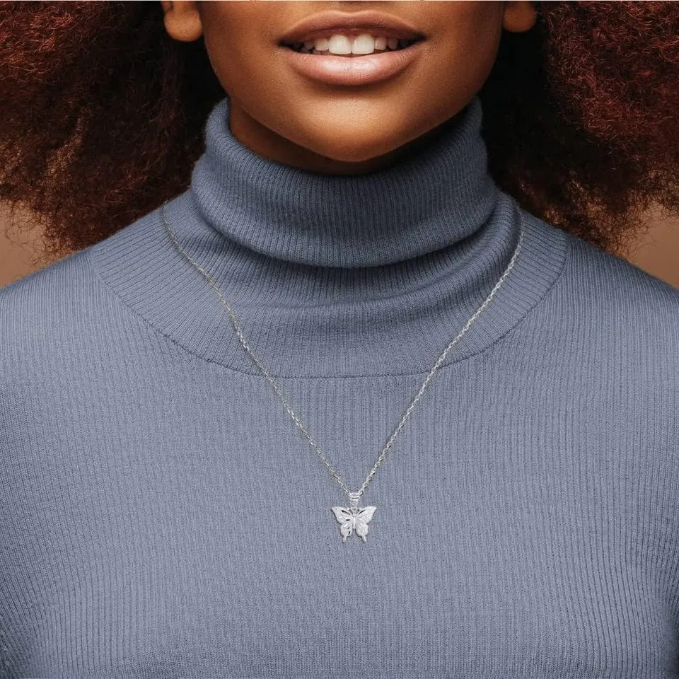 Captivating .925 Sterling Silver Diamond Cut Style Butterfly 1.29" Animal Charm Pendant Necklace - Choose Pendant Only or Necklace w/ 16-22 Chain