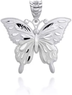 Captivating .925 Sterling Silver Diamond Cut Style Butterfly 1.29" Animal Charm Pendant Necklace - Choose Pendant Only or Necklace w/ 16-22 Chain