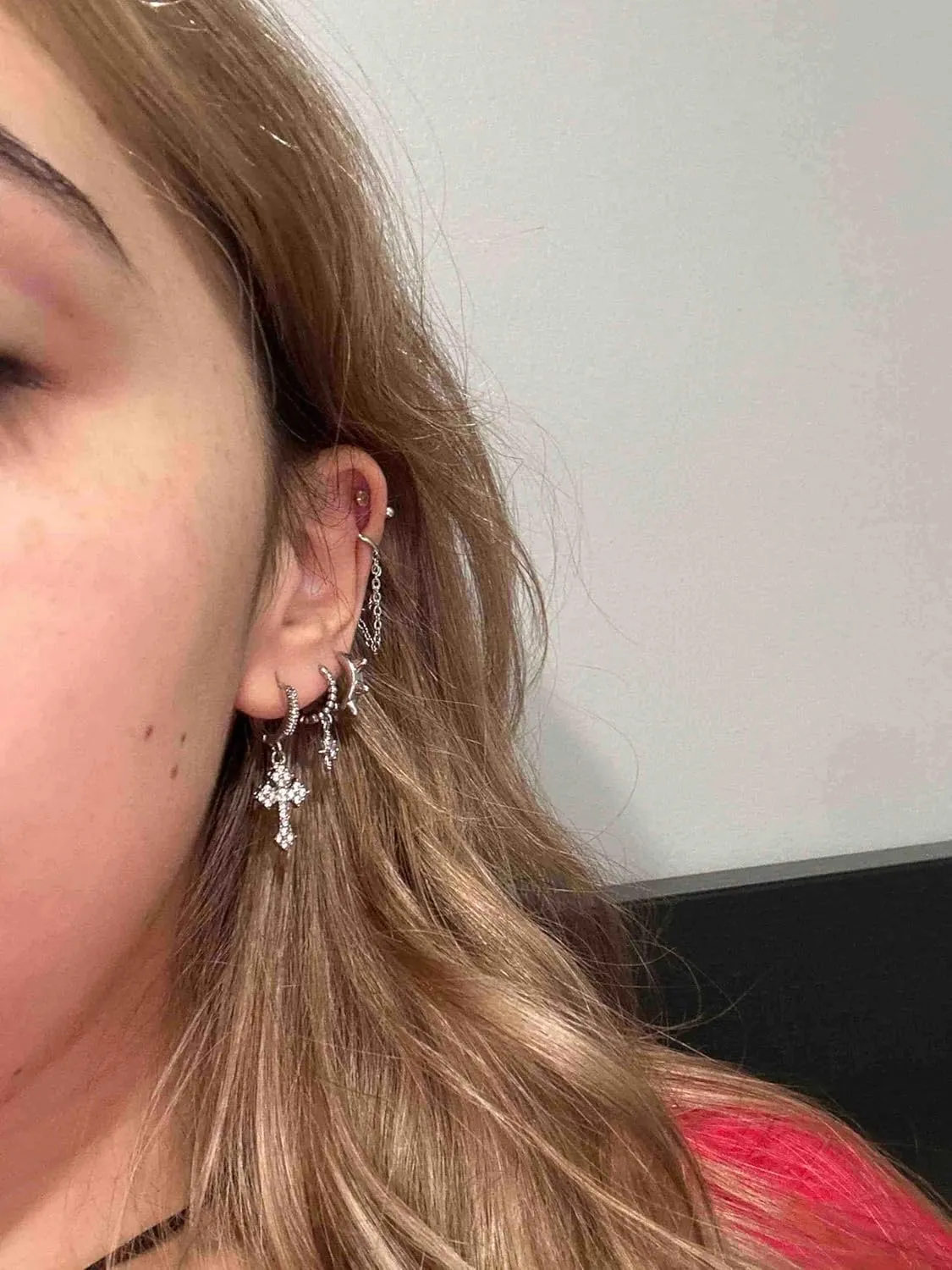 Cartilage Earrings Hoop 8mm 316L Surgical Steel Cuff Earrings Helix Piercing Jewelry with Double Chains Hypoallergenic Hinged Clicker