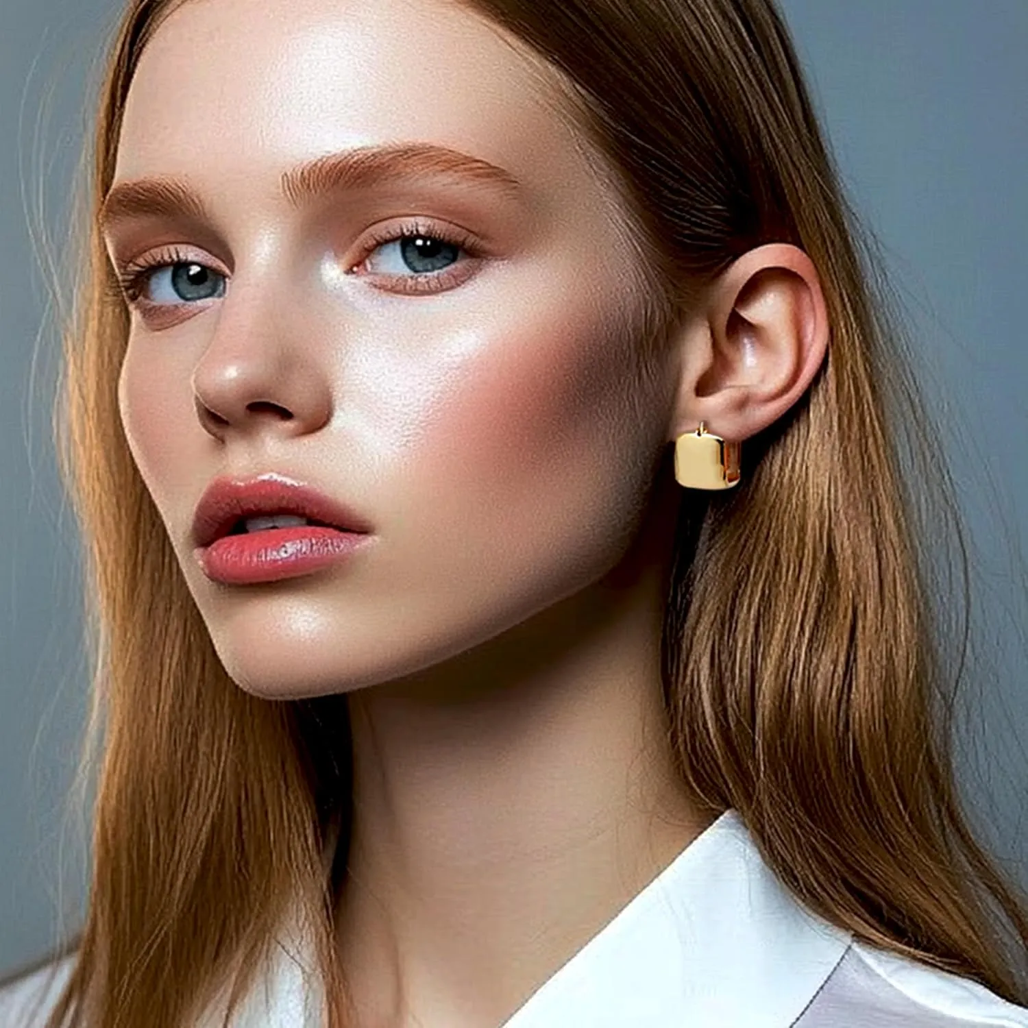 Chunky Gold Puffy Geometric Hoop Earrings for Women, Trendy Statement Minimalist Hollow Lightweight Teardrop Triangle Square Huggie Earing Prom Jewelry Gift