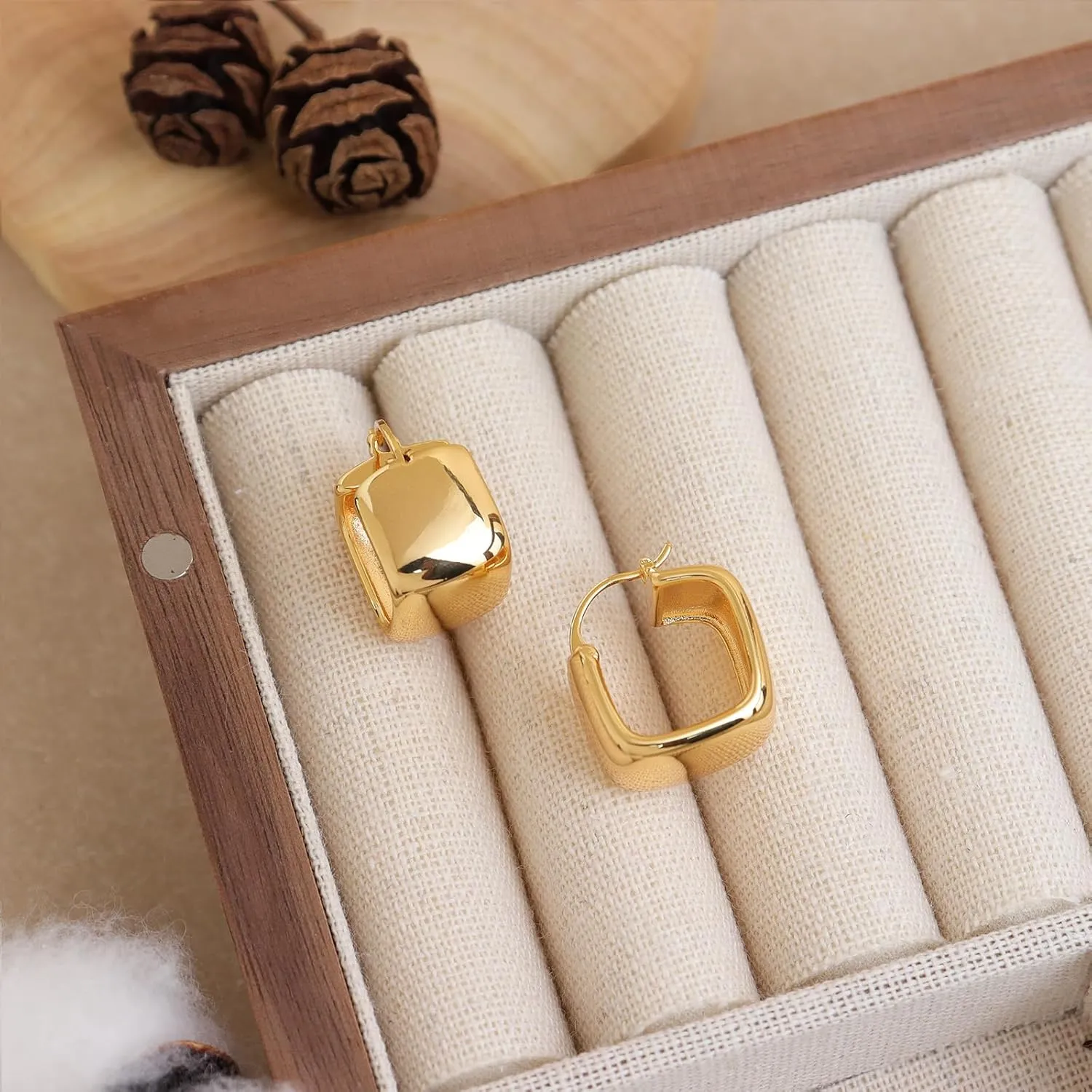 Chunky Gold Puffy Geometric Hoop Earrings for Women, Trendy Statement Minimalist Hollow Lightweight Teardrop Triangle Square Huggie Earing Prom Jewelry Gift