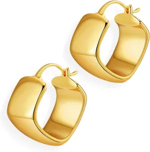 Chunky Gold Puffy Geometric Hoop Earrings for Women, Trendy Statement Minimalist Hollow Lightweight Teardrop Triangle Square Huggie Earing Prom Jewelry Gift