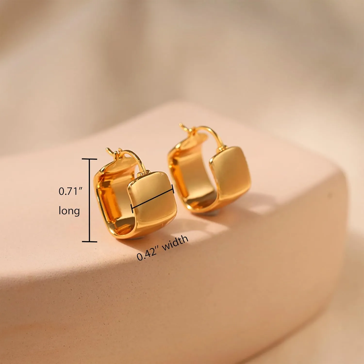 Chunky Gold Puffy Geometric Hoop Earrings for Women, Trendy Statement Minimalist Hollow Lightweight Teardrop Triangle Square Huggie Earing Prom Jewelry Gift