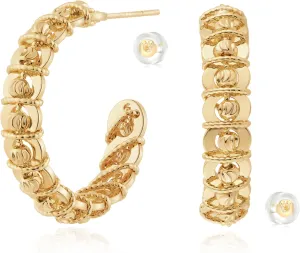 Chunky Open Hoop Earrings for Women 14K Gold Plated Sterling Silver Post Twisted Rope Braided Thick Hoops Earring Hypoallergenic Gold Jewelry Gifts