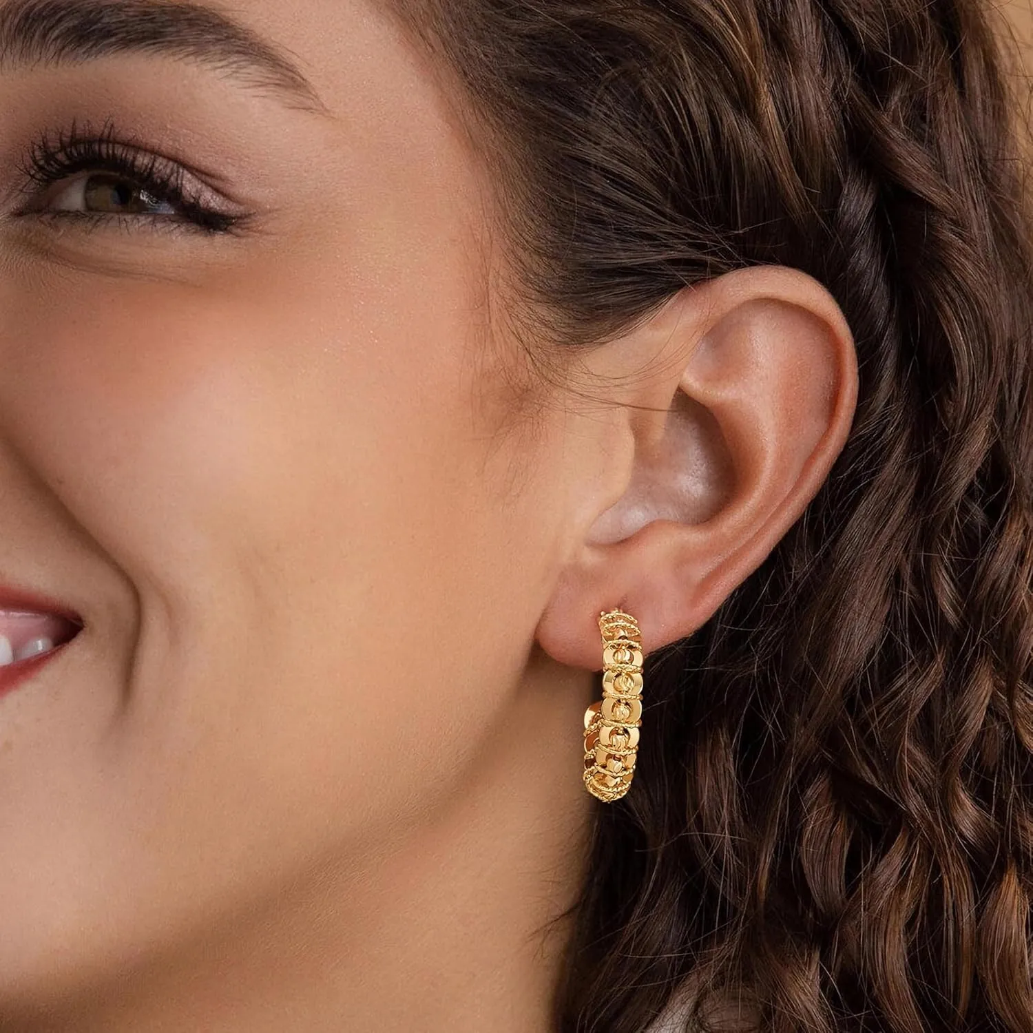 Chunky Open Hoop Earrings for Women 14K Gold Plated Sterling Silver Post Twisted Rope Braided Thick Hoops Earring Hypoallergenic Gold Jewelry Gifts