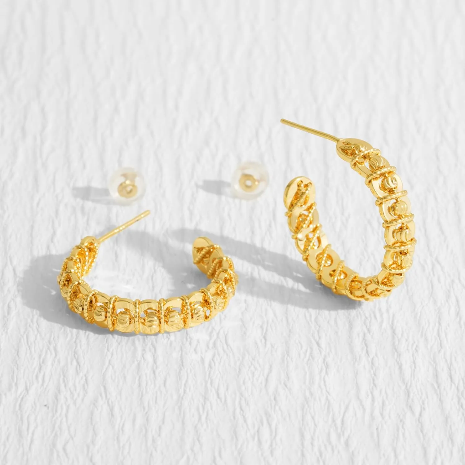 Chunky Open Hoop Earrings for Women 14K Gold Plated Sterling Silver Post Twisted Rope Braided Thick Hoops Earring Hypoallergenic Gold Jewelry Gifts