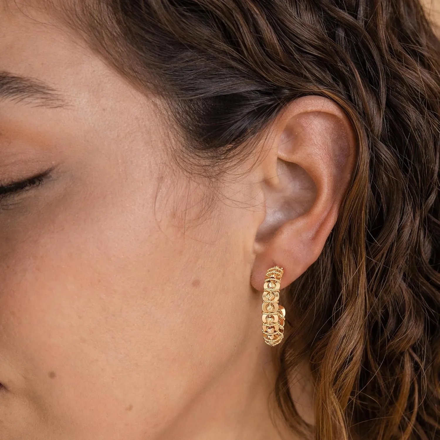 Chunky Open Hoop Earrings for Women 14K Gold Plated Sterling Silver Post Twisted Rope Braided Thick Hoops Earring Hypoallergenic Gold Jewelry Gifts