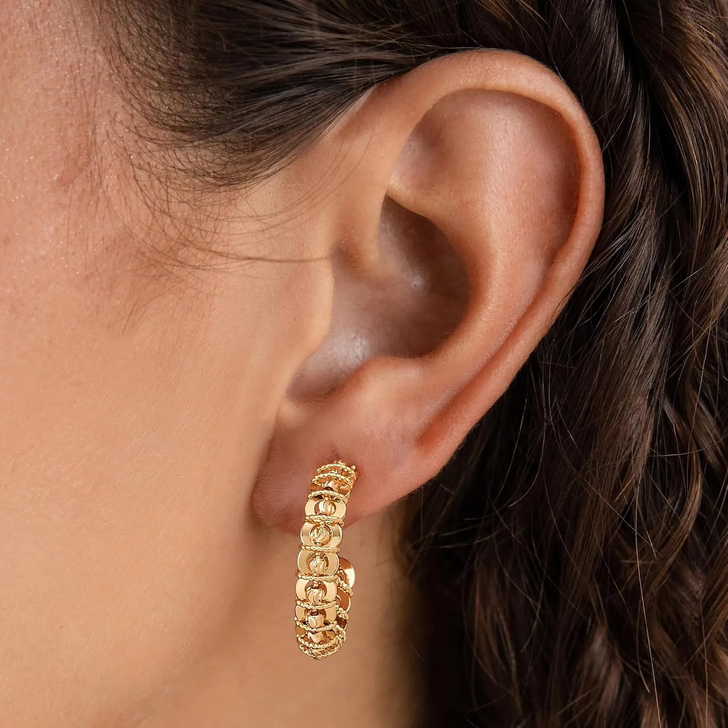 Chunky Open Hoop Earrings for Women 14K Gold Plated Sterling Silver Post Twisted Rope Braided Thick Hoops Earring Hypoallergenic Gold Jewelry Gifts