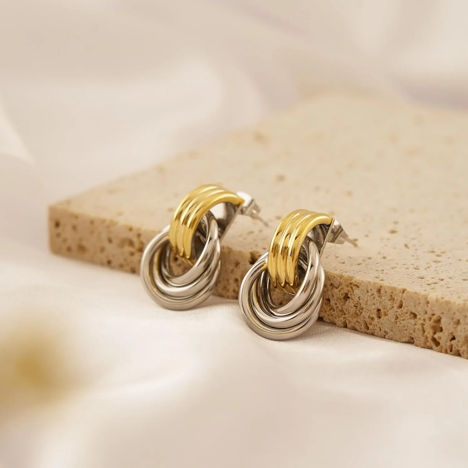 Chunky Small Knot Earrings Gold Silver Geometric Earrings for Women Dainty Gold and Silver Plated Dangle Drop Earrings Hypoallergenic and Lightweight Fashion Trendy Jewelry Gifts