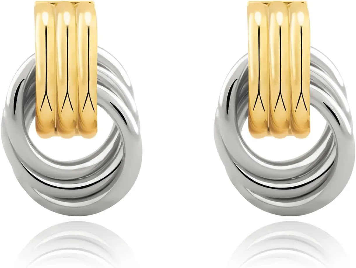 Chunky Small Knot Earrings Gold Silver Geometric Earrings for Women Dainty Gold and Silver Plated Dangle Drop Earrings Hypoallergenic and Lightweight Fashion Trendy Jewelry Gifts