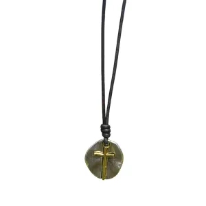 Copper Cross Coin Men Necklace - Plated Vintage Textured Medallion, Mens Round Circle Disk, Catholic Pendant, Antique Jewelry, Religious Charms, Hammered Crosses, Gift To Husband (Gold, Silver)