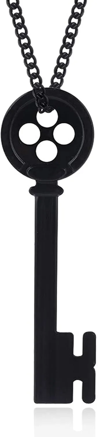Coraline Button Key Pendant Chain Necklace - Black (0.45 oz)