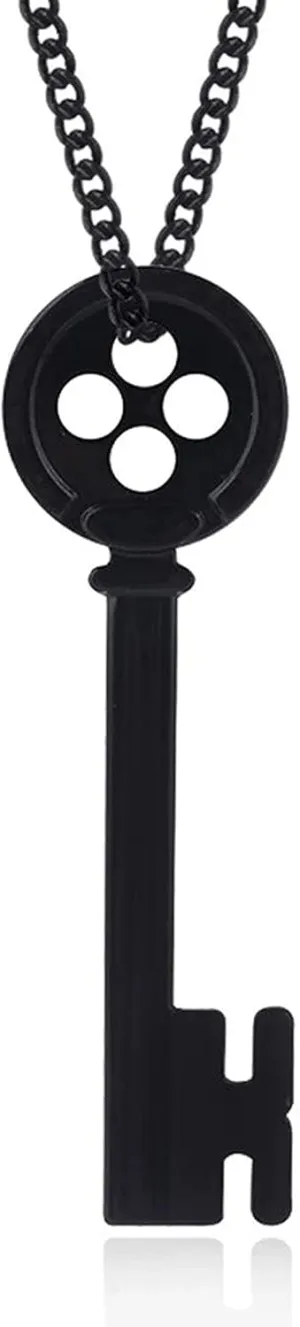 Coraline Button Key Pendant Chain Necklace - Black (0.45 oz)